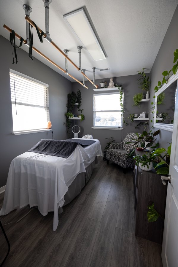 Studio 2 fourth angle showing the towel warmer, rolling stool, and natural light.