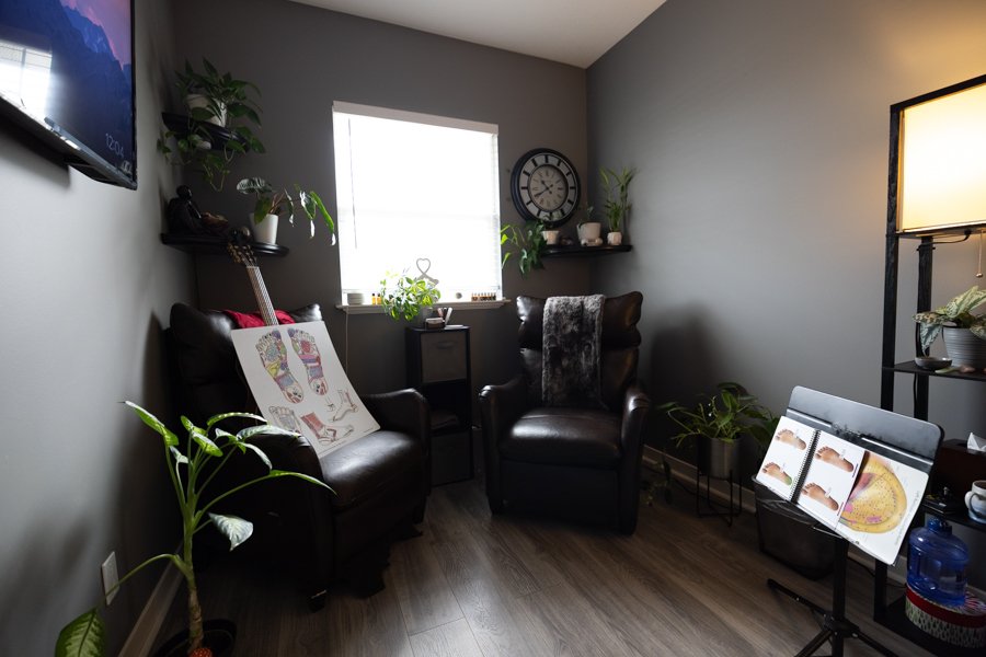 Studio 3 second angle showing the work table and seating.