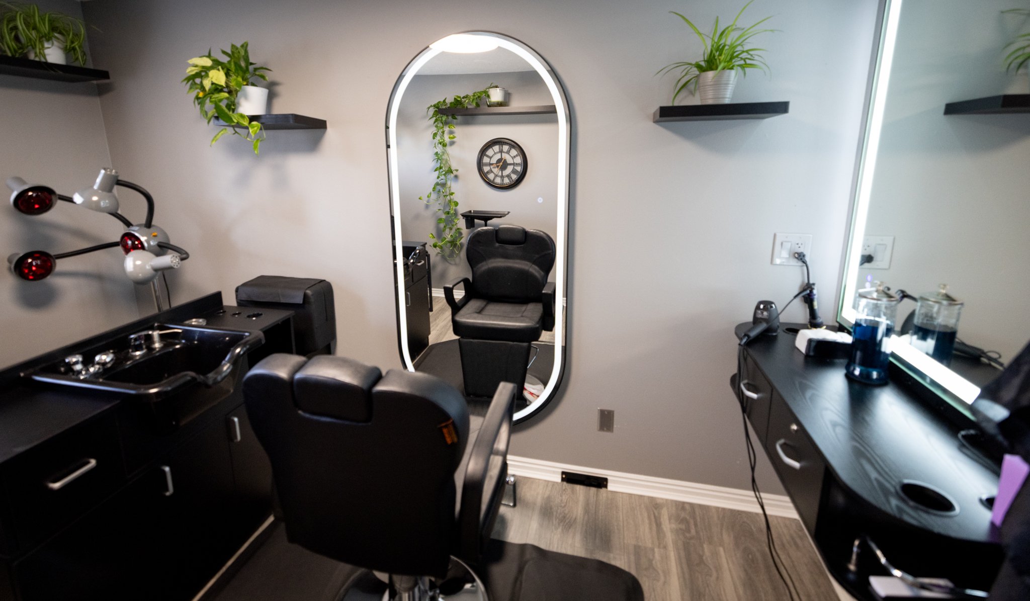 Studio 6 Salon Studio at CGW Studios showing the full salon suite with wash station.